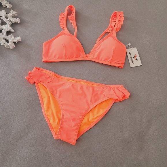Veccoberry Women's Two Pieces Orange Bikini Size S - Picture 2 of 11